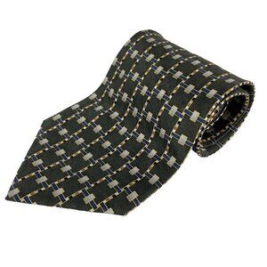 JON PAUL LUKE‎ 100% Silk Geometric Pattern Green Blue Gold Tie 4"